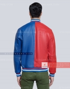Red/Blue All Leather Varsity Jacket Back