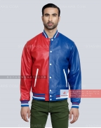 Red/Blue All Leather Varsity Jacket Front