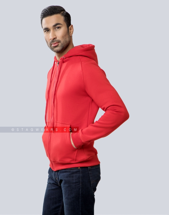 Red Fleece Hoodie with Zipper Front Side