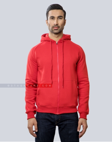 Red Fleece Hoodie with Zipper