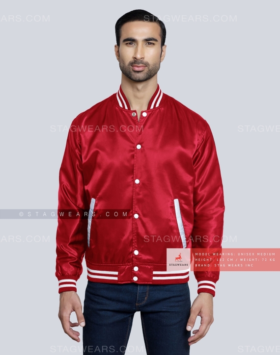 Red Satin Baseball Jacket Front