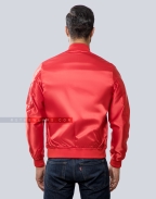 Red Unisex Satin Bomber Jacket Back