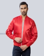 Red Unisex Satin Bomber Jacket Casual