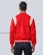 Red Wool Letterman Jacket with White Leather Shoulder Insert Back