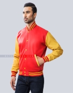 Red and Athletic Gold Sheep Leather Varsity Jacket Front Side