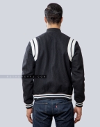 Retro Black Letterman Jacket with White Shoulder Inserts Back