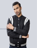 Retro Black Letterman Jacket with White Shoulder Inserts Casual
