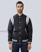 Retro Black Letterman Jacket with White Shoulder Inserts Front