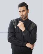 Retro Black Melton Wool Letterman Jacket with Shoulder Inserts Casual