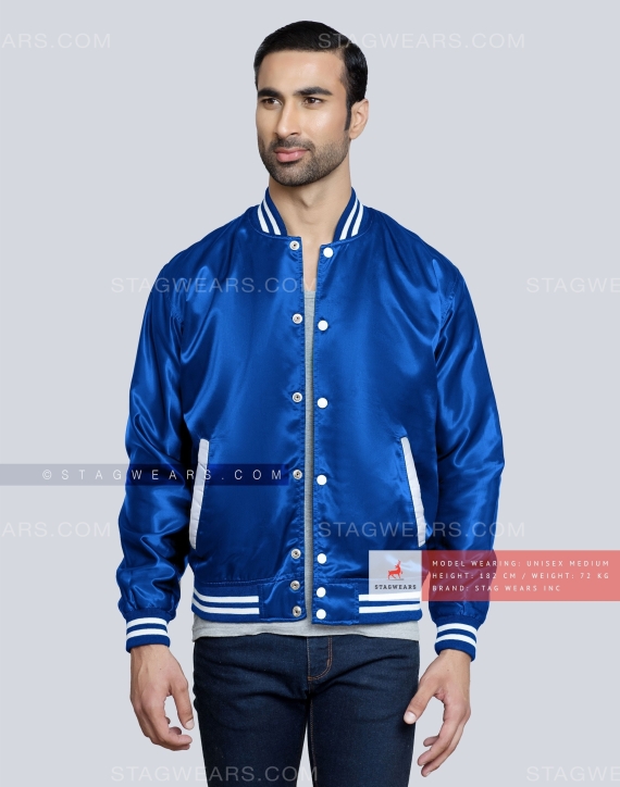 Royal Blue Satin Letterman Jacket Casual
