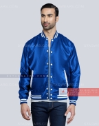 Royal Blue Satin Letterman Jacket Casual