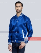 Royal Blue Satin Letterman Jacket Front Side