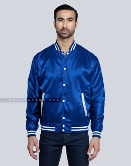 Royal Blue Satin Letterman Jacket