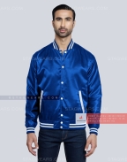 Royal Blue Satin Letterman Jacket Front