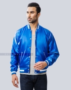 Royal Blue Satin Varsity Jacket with Contrast piping Casual
