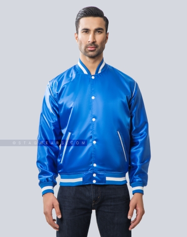 Royal Blue Satin Varsity Jacket with Contrast piping