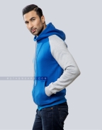 Royal Blue and Grey Fleece Hoodie with zipper Front Side