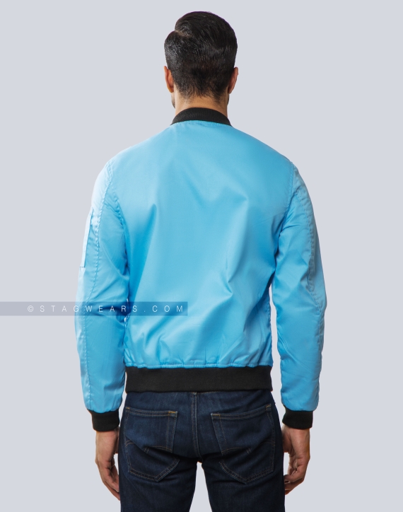 Sky Blue Cotton Twill Flight Bomber Jacket Back