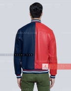 Two-Tone Leather Varsity Jacket (Red/Navy) Back
