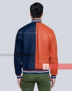 Two Tone Leather Varsity Jacket for Men Back