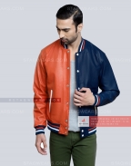 Two Tone Leather Varsity Jacket for Men Casual