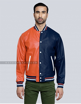 Two Tone Leather Varsity Jacket for Men