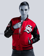 Varsity Letterman Jacket Faux Leather Melton Wool