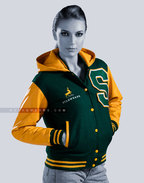 Varsity Letterman Jacket Hoodie Leather Hood