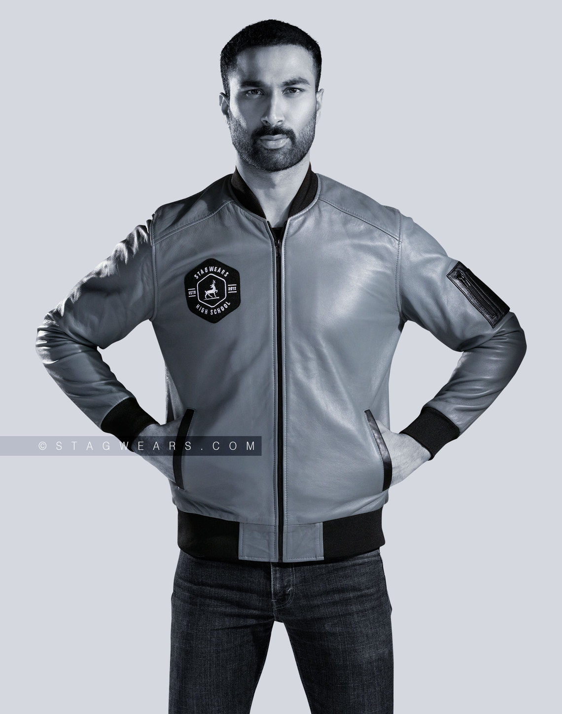 Custom Sheep Leather Bomber Jackets Mens