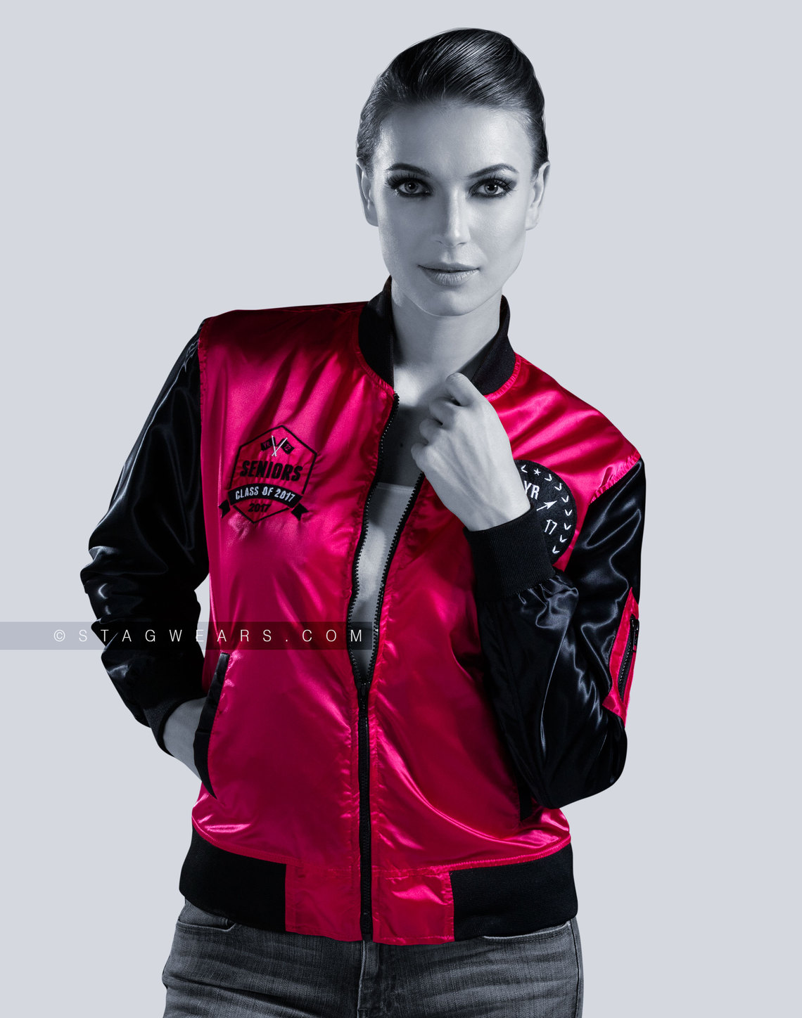 Custom Women Bomber Jackets Satin Pink