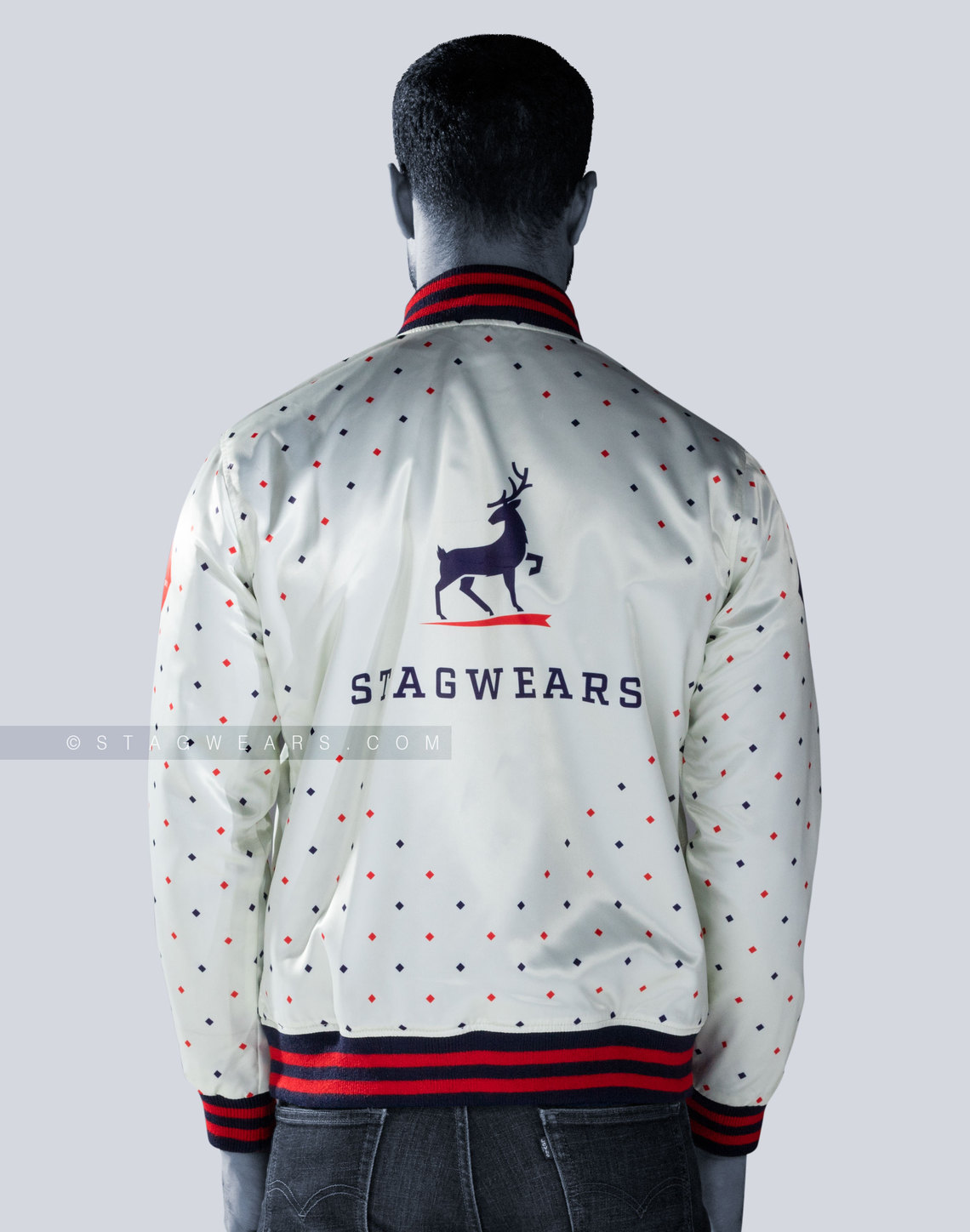 Team Varsity Style Satin Sublimation Polka Dots Jackets Pattern Decorative