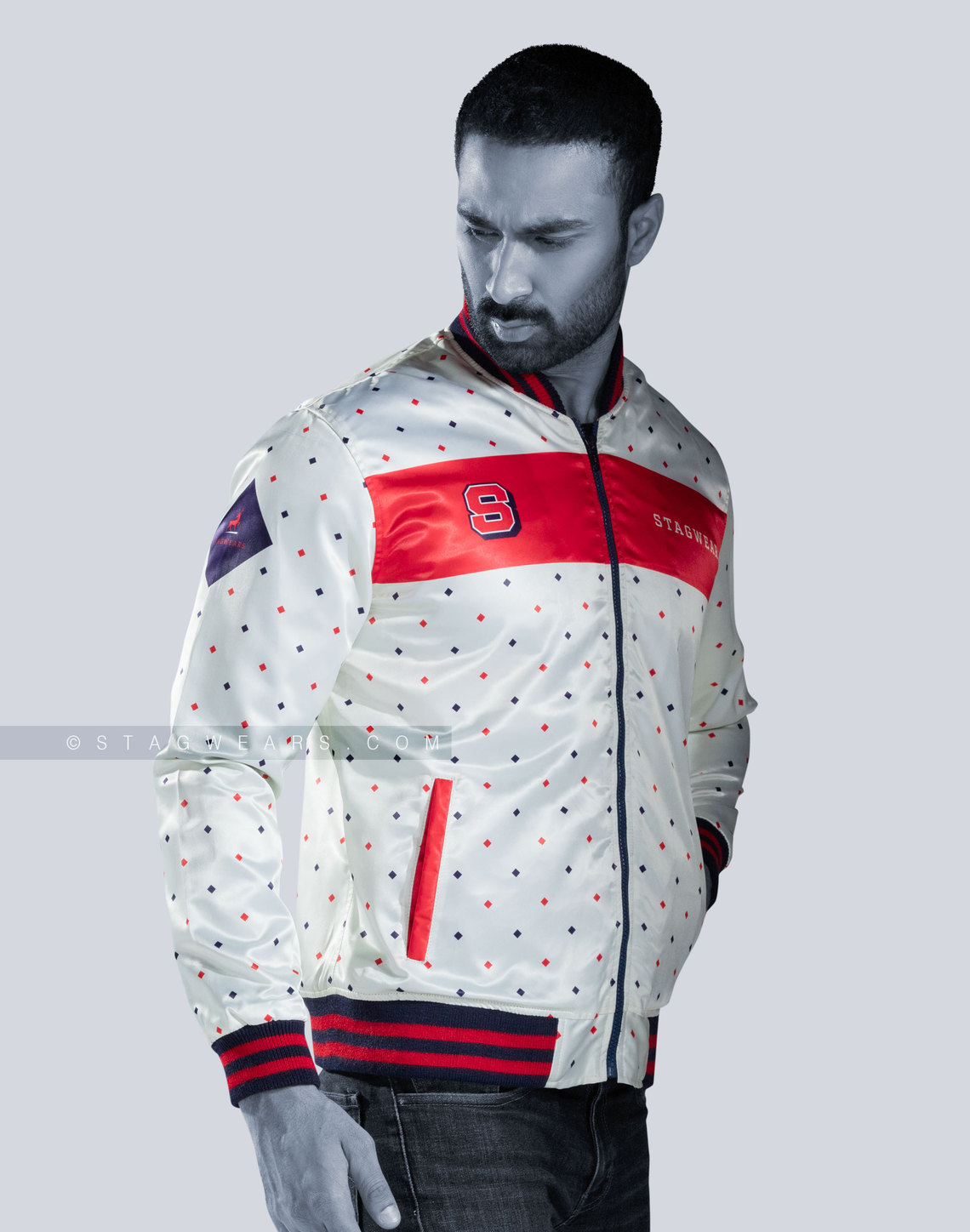 Varsity Style Satin Sublimation Polka Dots Jackets Pattern Decorative